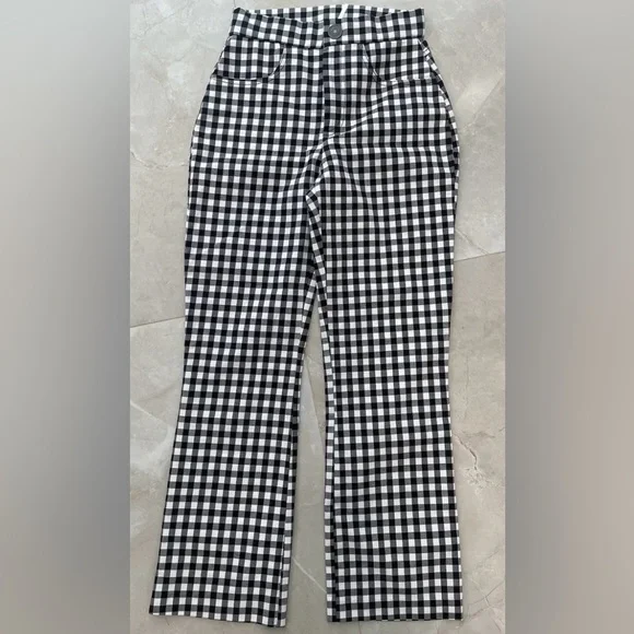New Free People Pants Size XS Black White Crop Flare Mid Rise Cotton Blend - Picture 5 of 6